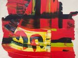 peinture abstraite composée de rouge, de jaune et de noir sur fond blanc