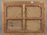 an old wooden frame with a rope hanging from it ' s sides
