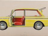 dessin représentant une voiture jaune avec une portière rouge et un siège rouge