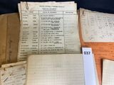 some old papers are stacked on top of each other on a table