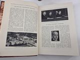 an open book with a picture of a building and a picture of a man