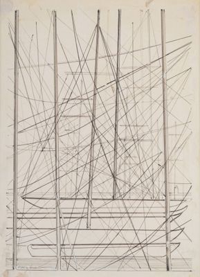une image représentant un dessin en noir et blanc d'un bateau, avec de nombreuses lignes