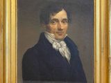 painting of a man in a black coat and white shirt