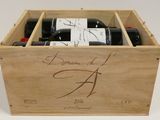a wooden box with two bottles of wine in it