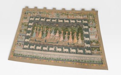 INDE - Grande étoffe à décor peint d'une scène de procession…