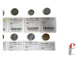 some coins are sitting on a table with a barcode on it