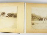 two old photos of people walking in the park