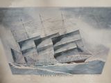 painting of a tall ship in the ocean with a sky background