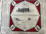 a picture of a table cloth with a picture of a train on it