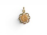 a gold coin pendant with a face of a woman on it