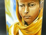 painting of a young girl wearing a yellow scarf and a yellow head scarf