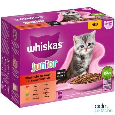 une photo d'une boîte de croquettes Whiska's Junior pour chatons
