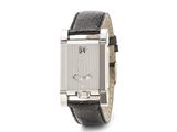 l'image d'une montre-bracelet avec un bracelet en cuir noir