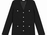 a picture of a black jacket with gold buttons on the front