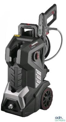 a black and gray pressurer with a hose attached to it