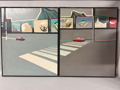 Alain ROLL ( né en 1938). Paire de tableau figurant une voit…