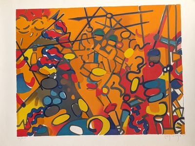 painting of a colorful abstract painting on a white background