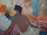 une peinture représentant une femme assise sur un lit