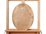 a wooden stand with a wooden plate on it