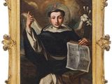 an image of a painting of a saint holding a newspaper