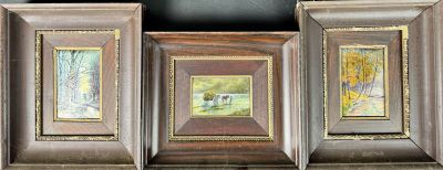 three framed pictures of a horse in a field