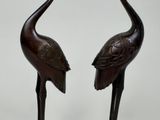 pair of asian bronze cranes on marble bases, 20th century - 20th century