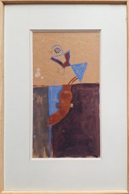 tableau représentant un chien et un oiseau, encadré et accroché au mur
