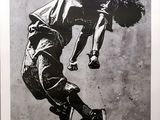 tableau représentant un skateur en train de réaliser une figure sur un mur en béton