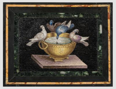 Grand Tour-Mikromosaik "Die Tauben des Plinius" Schwarzer so…