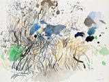 a watercolor painting of a bunch of plants on a white surface
