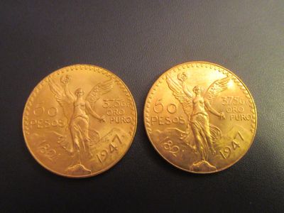 deux pièces d'or sur lesquelles figurent l'effigie d'une femme et d'un homme