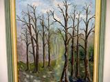 painting of a painting of a forest with bare trees in the foreground