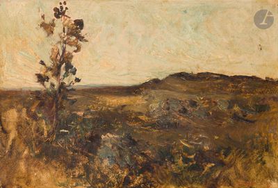 une image représentant un tableau de paysage avec un arbre au premier plan
