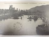 a picture of a postcard with a picture of people on a boat