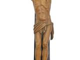 wooden crucifix with jesus on the cross on a white background