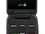 an image of a black flip phone with a green screen on a white background