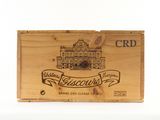 a wooden box that has a label on it