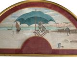 une photo d'un tableau accroché au mur d'une plage