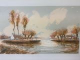 une photo d'un tableau représentant une rivière et des arbres
