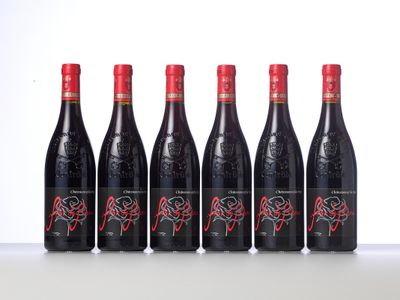 six bottles of red wine lined up in a row