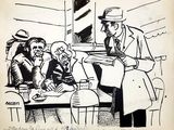 cartoon drawing of a group of men sitting around a table