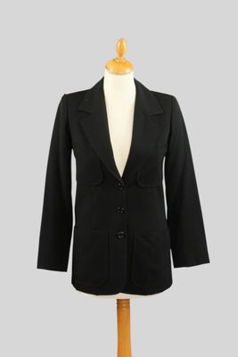 SAINT LAURENT Rive Gauche. Veste en gabardine noire à col cr…