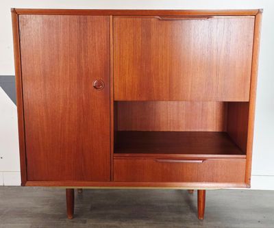 an image of a wooden cabinet with two doors and shelves