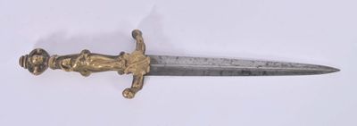 an image of a sword with a gold handle on a white background