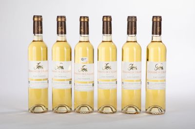 six bouteilles de vin blanc alignées