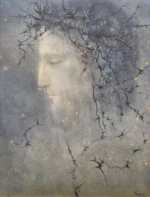 Adrián TAVERA (1940-2019) Jésus Huile sur carton signé en ba…