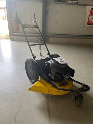 une tondeuse à gazon qui trône au milieu d'un garage