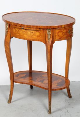 an image of a wooden table with a shelf on it