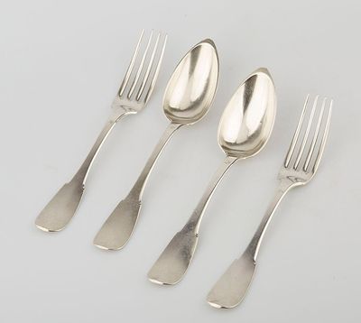 a set of five silverplated forks and spoons