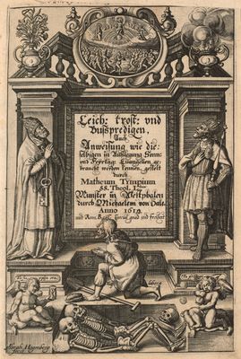 un vieux livre sur lequel figure l'image d'un homme assis sur un banc devant une horloge
